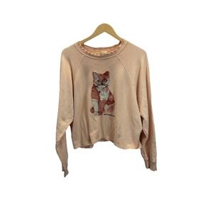 Teddy Fresh Don't Touch Me Cat Appliqué Sweatshirt size L Peach Ruffle